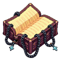 open spellbook with glowing pages  with chains wrapped around