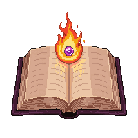 open spellbook with glowing pages  with eye of newt symbol