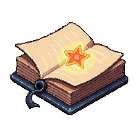 open spellbook with glowing pages  with star and moon design