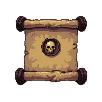 rolled parchment scroll  with skull emblem