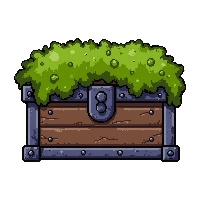 iron bound chest  covered in moss