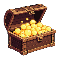 magical glowing chest  wide open showing gold inside