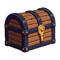 magical glowing chest  with a single key in the lock