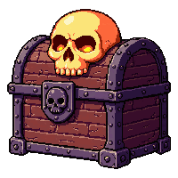 magical glowing chest  with skull emblem