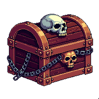 skull decorated chest  bound with chains