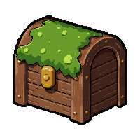 small wooden treasure chest  covered in moss