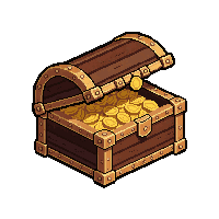 small wooden treasure chest  wide open showing gold inside