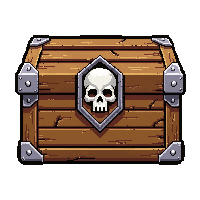 small wooden treasure chest  with skull emblem