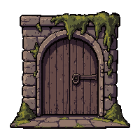 mossy ancient door  burned and charred