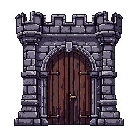 ornate castle gate  burned and charred