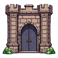 ornate castle gate  iron banded reinforced