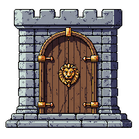 Ornate Castle Gate  With Golden Lion Knocker — free pixel art sprite from the Marketplace Doors Portals collection, transparent PNG