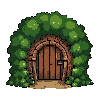 small hobbit round door  covered in vines
