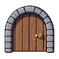 small hobbit round door  with golden lion knocker