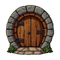 small hobbit round door  with rune carvings