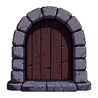 stone arched doorway  slightly ajar with light