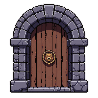 stone arched doorway  with golden lion knocker