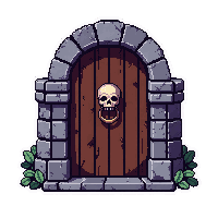 stone arched doorway  with skull knocker