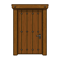 Wooden Door Iron Banded Reinforced — free pixel art sprite from the Marketplace Doors Portals collection, transparent PNG