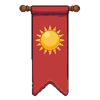 long vertical banner  with gold sun symbol