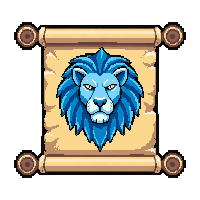 rolled scroll banner  with blue lion crest