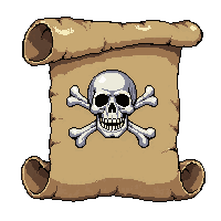 Rolled Scroll Banner  With Skull And Crossbones Pirate — free pixel art sprite from the Marketplace Flags Banners collection, transparent PNG