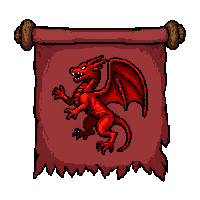 tattered war flag  with red dragon emblem