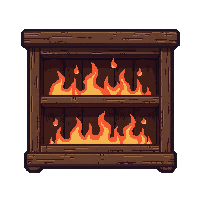 bookshelf  burning with fire