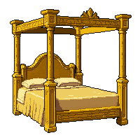 four poster bed  gold trimmed royal
