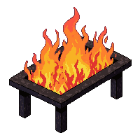long dining table  burning with fire