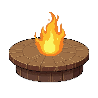 round table  burning with fire