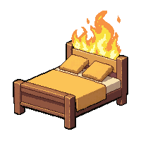 single bed  burning with fire