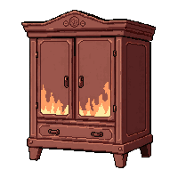 wardrobe armoire  burning with fire