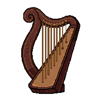 harp  carved with rune symbols