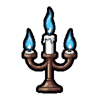 candelabra with three candles  with blue magical flame
