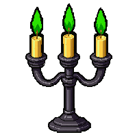 candelabra with three candles  with green poison flame