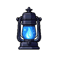 iron lantern  with blue magical flame