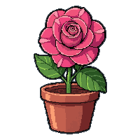 rose blossom  potted in clay pot