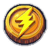rune engraved coin  glowing yellow lightning rune