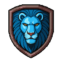 heater shield with blue lion emblem