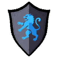 kite shaped knight shield with blue lion emblem