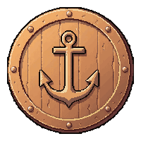 round wooden shield with anchor emblem