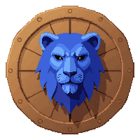 Round Wooden Shield With Blue Lion Emblem — free pixel art sprite from the Marketplace Shields collection, transparent PNG