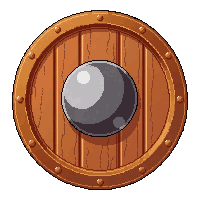 round wooden shield with silver moon emblem