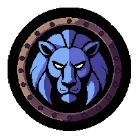 spartan circular hoplon with blue lion emblem