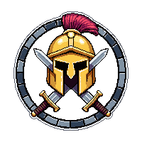Spartan Circular Hoplon With Crossed Swords — free pixel art sprite from the Marketplace Shields collection, transparent PNG