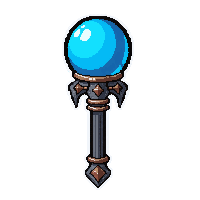 battlemage iron staff topped with glowing blue orb