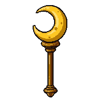 celestial gold staff topped with crescent moon
