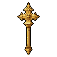 celestial gold staff topped with eye carving