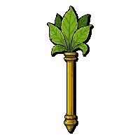 celestial gold staff topped with green leaf cluster
